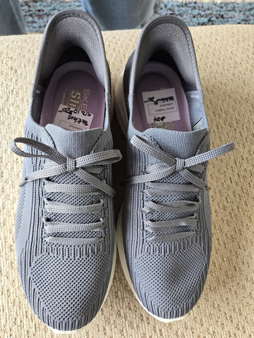Sketchers Women's Gray Knit Slip-On Lace-Up Sneakers, 10M